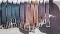 Leather belts on market, natural material