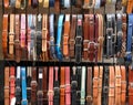 Leather belts in the store