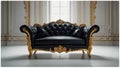 leather black antigue sofa in white room Royalty Free Stock Photo