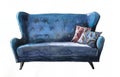 Leather blue sofa with two sofa cushions Royalty Free Stock Photo