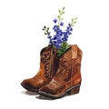 Leather Boots With Blue Flowers