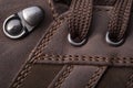Leather boots stitched with thread backgrounds Royalty Free Stock Photo