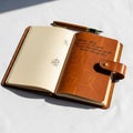 Leather bound journal with a warm brown cover featuring a buttoned strap Royalty Free Stock Photo