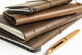 Leather-Bound Journals And An Orange Fountain Pen Royalty Free Stock Photo