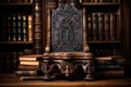 a leather-bound victorian book on an antique carved wooden bookstand Royalty Free Stock Photo