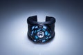 Leather bracelet with diamond and blue turquoise stones