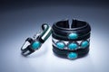 Leather bracelets with blue stones