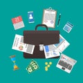 Leather briefcase and business items Royalty Free Stock Photo