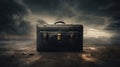 Leather briefcase in dry desert. Startup concept. Starting business from scratch Royalty Free Stock Photo