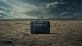 Leather briefcase in dry desert. Startup concept. Starting business from scratch Royalty Free Stock Photo