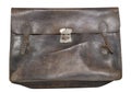 Leather briefcase isolated on white phoneme. old shabby leather briefcase Royalty Free Stock Photo