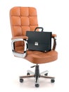 Leather briefcase on office armchair