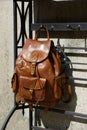 Leather brown backpack. backpack for travelers and students