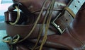 Leather brown bag close up