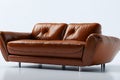 Leather brown luxurious sofa couch white background. ai generative