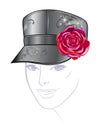 Leather cap with rose