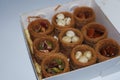 Kunafa handmade with nuts in a box Royalty Free Stock Photo