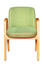 Chair with wooden armrests and upholstered light green fabric, isolated on a white background Royalty Free Stock Photo