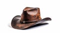 Leather cowboy hat rodeo rider isolated on white background. Generative AI.