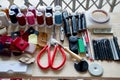 Leather craft tools for Handmade key ring and small bag Royalty Free Stock Photo