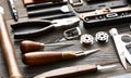 Leather crafting tools Royalty Free Stock Photo