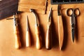 Leather crafting tools Royalty Free Stock Photo