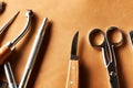 Leather crafting tools Royalty Free Stock Photo