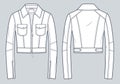 Leather Crop Jacket technical fashion illusrtation. Biker Jacket fashion flat technical drawing template
