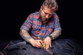 Artisan of leather at work Royalty Free Stock Photo