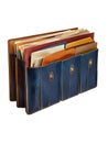 Leather document organizer with multiple compartments and colorful folders file Royalty Free Stock Photo