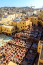 Leather dying in a traditional tannery in Fes, Morocco Royalty Free Stock Photo