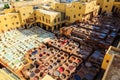 Leather dying in a traditional tannery in Fes, Morocco Royalty Free Stock Photo