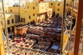 Leather dying in a traditional tannery in Fes, Morocco Royalty Free Stock Photo