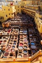 Leather dying in a traditional tannery in Fes, Morocco Royalty Free Stock Photo