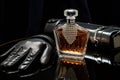 Leather gloves arranged next to crystal perfume bottle. Generative AI Royalty Free Stock Photo