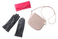 Leather gloves, bag, purse Royalty Free Stock Photo