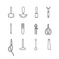Leather hand craft tool icon set outline style