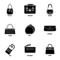 Leather handbag icons set, simple style