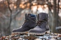 Leather hiking boot. Autumn and winter fashion footwear