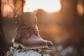 Leather hiking boot. Waterproof ankle shoes for outdoor activity Royalty Free Stock Photo