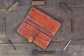 Leather instruments kit. Leather 4 hole puncher. Hobby set of handicraftsman. Royalty Free Stock Photo