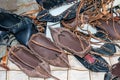 Leather items for sale during market fair Royalty Free Stock Photo