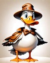 Leather jacket hat duck portrait character