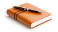 A Leather Journal and Pen with Strap on White Isolated Background Royalty Free Stock Photo