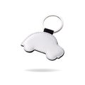 Leather key ring in car shape on isolated white background. Blank key chain for your design.  Clipping path or cut out object for Royalty Free Stock Photo