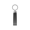 Leather keychain, holder trinket for key with metal ring. Realistic template of black fob for home Royalty Free Stock Photo