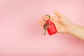 Leather keychain with a key ring on background.