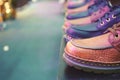 Leather men`s Shoes on shelf in the store Royalty Free Stock Photo