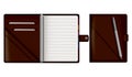 Leather note book. Realistic brown notebook mockup for branding and corporate identity. Notepad with pencil or pen