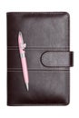 Leather notebook and ballpoint pen Royalty Free Stock Photo